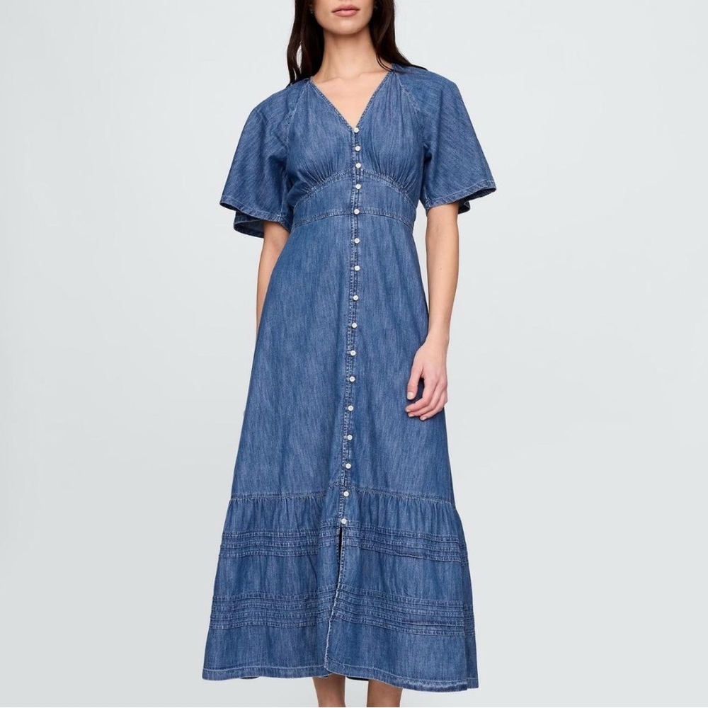 Gap Soft Denim Flutter Sleeve Tiered Maxi Dress